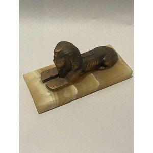 Sphinx Vintage Decoration Egyptian Pharaoh Brass Folk Statue Figurine On Marble